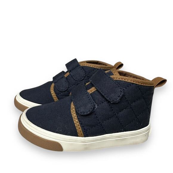 Old Navy Quilted Sneaker Boots High Top Blue Brown Double Strap Boys Size 5 - Picture 11 of 11